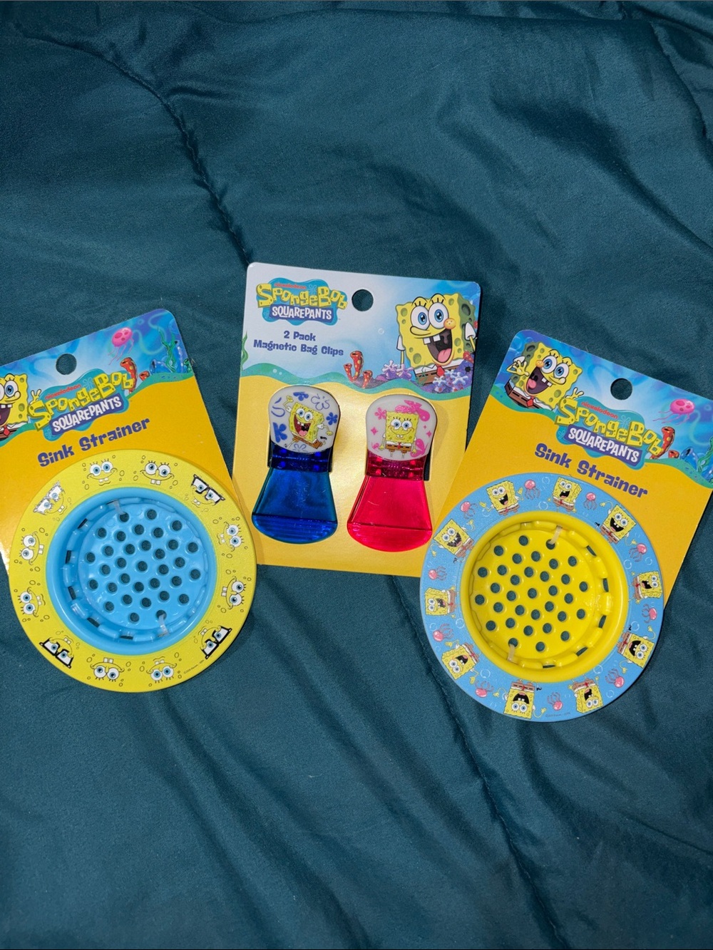 3 Piece Set - Nickelodeon SpongeBob SquarePants Sink Strainers & Magnetic Clips